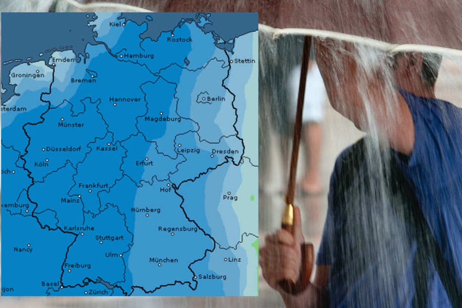 Auf der Karte von Wetteronline sieht man: Es wird nass in Deutschland!