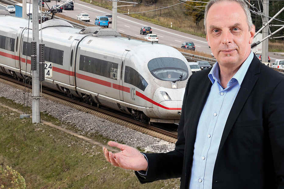 Detlef Müller (SPD) hat lange dafür gekämpft, dass die Strecke Chemnitz-Leipzig ausgebaut wird. (Bildmontage)