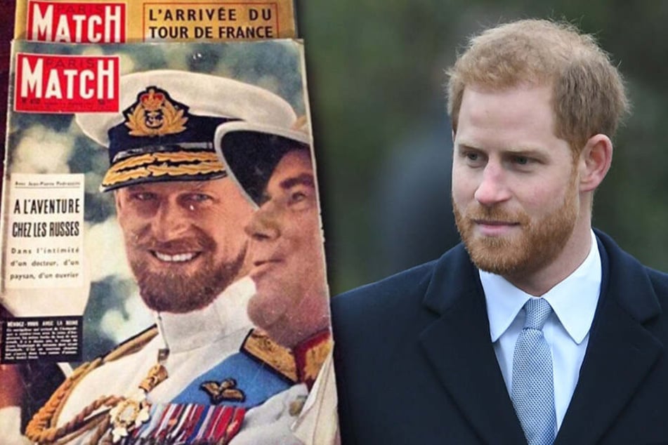 Die Ausgabe vom "Paris Match Magazin" aus dem Jahr 1957 zeigt die verblüffende Ähnlichkeit zwischen Prinz Philip und Prinz Harry (re.).