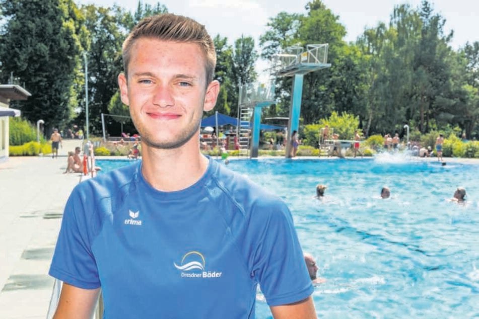Dresdens jüngster Bademeister: Tony Mann (19).