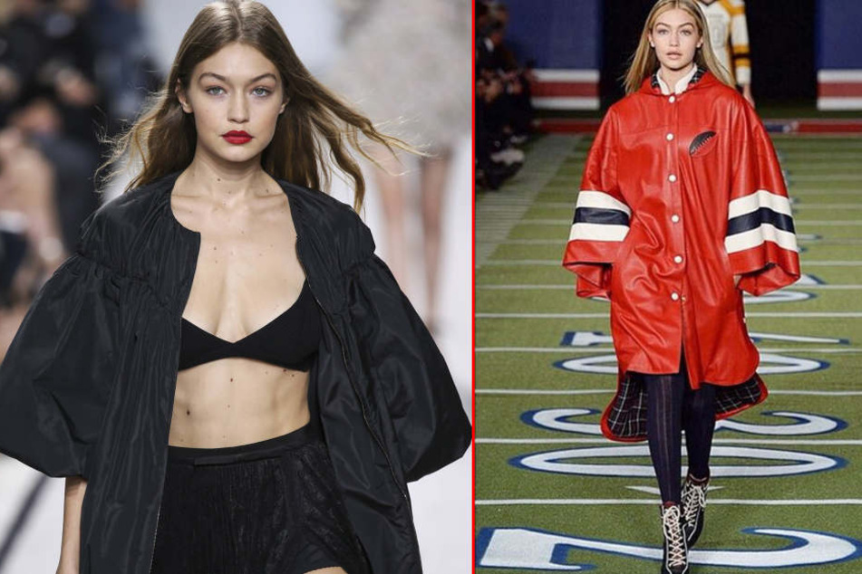 Krass! Weil Supermodel Gigi Hadid angeblich zu dick für die Hilfiger-Show war, wurde sie kurzerhand in ein Regencape gesteckt.