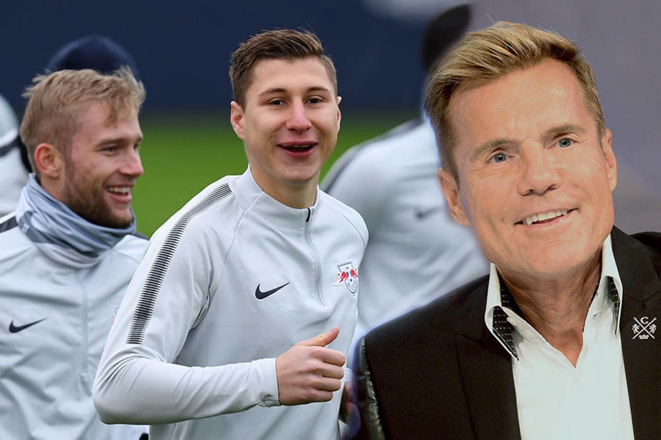 "Poptitan" Dieter Bohlen (63, r.) sagte über RB Leipzig (hier Konrad Laimer und Willi Orban): "Ist ein geiler Fußballverein".