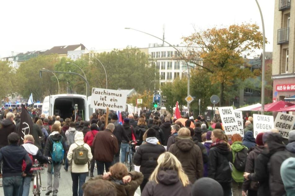 Demonstranten ziehen durch Hamburgs Straßen.