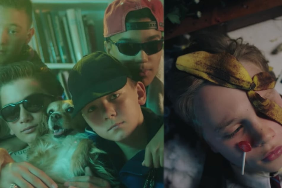 Die jugendlichen 187-Strassenbande-Rapper feiern die Party, während Young Böhmermann mit Lolli und Banane im Gesicht aufwacht.