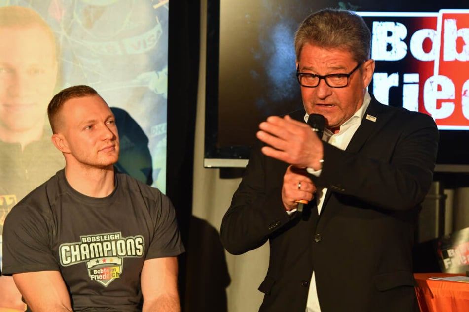 WM-Held Francesco Friedrich beim Empfang in Pirna mit Oberbürgermeister Klaus-Peter Hanke.