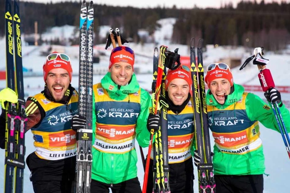 Die Deutschen Kombinierer waren heute in Lillehammer richtig erfolgreich (v.l.): Johannes Rydzek, Björn Kircheisen, Fabian Rießle und Eric Frenzel