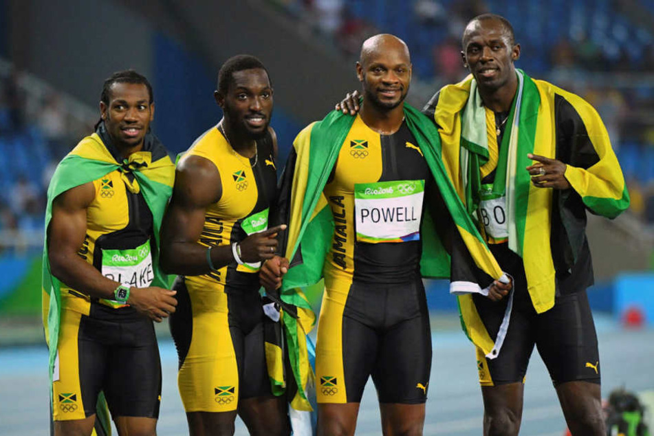 Das Jamaika-Quartett mit Asafa Powell, Yohan Blake, Nickel Ashmeade und Schlussläufer Usain Bolt.