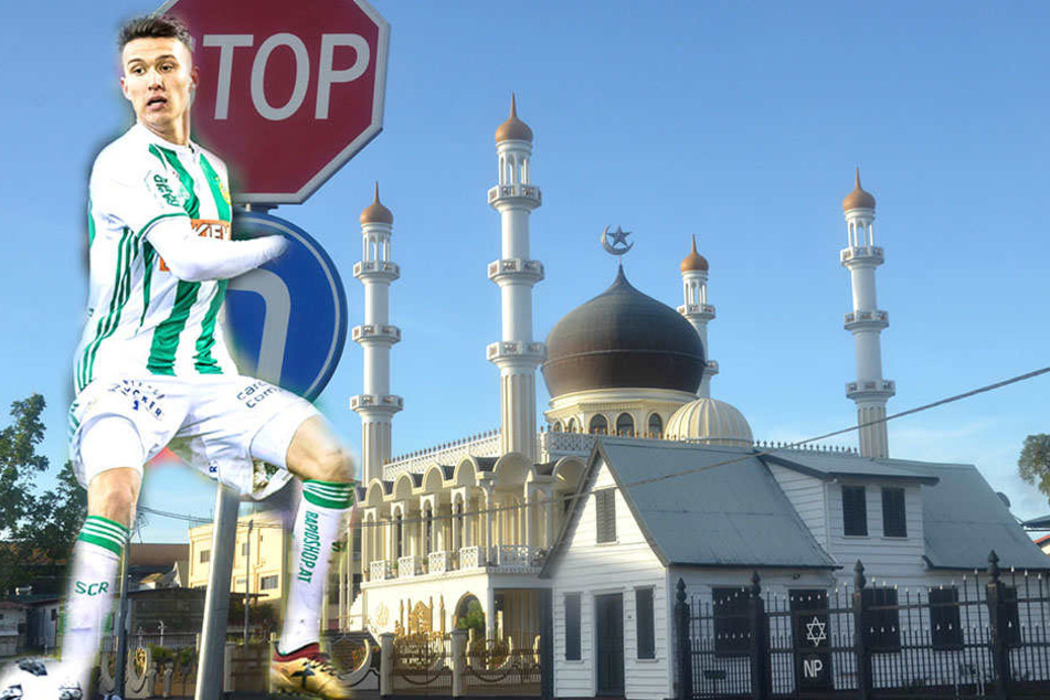 Dejan Ljubicic schleuderte in Bosnien-Herzegowina Flaschen auf eine Moschee (Bildmontage).