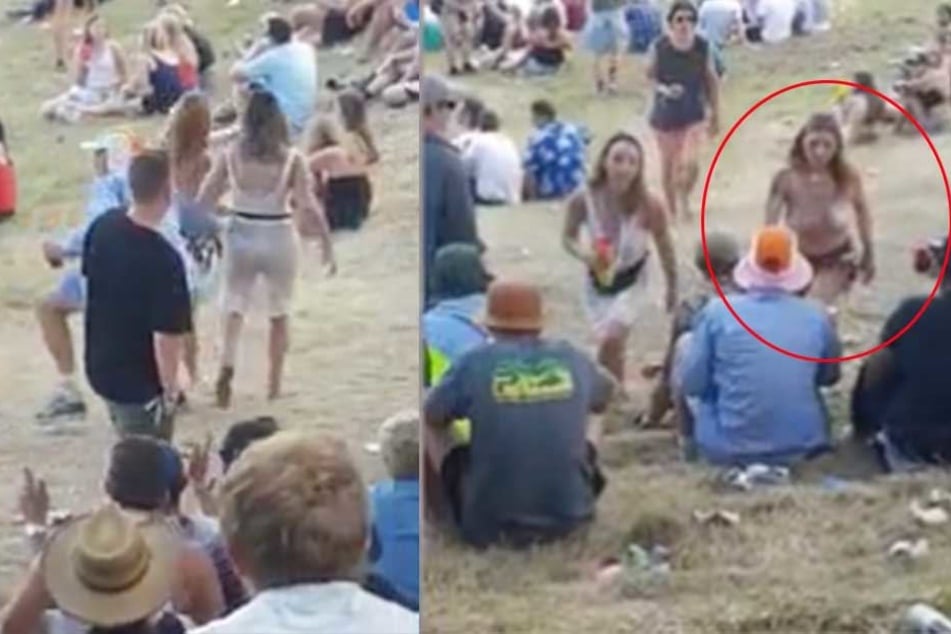 Der Mann mit Mütze hat gerade zugegriffen (li), dann kommen die beiden Frauen zurück und geben ihm die Quittung für seine ekelhafte Aktion.