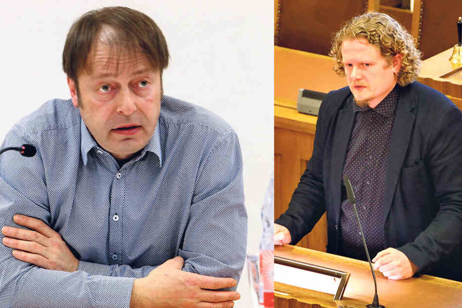 Piraten-Stadtrat Lars Faßmann (40, re.) wollte eine Kopie des Bärenbrunnens auf dem Johannisplatz. Thomas Lehmann (48, Grüne) zückte die Nazi-Keule, um den Brunnen-Nachbau zu
verhindern.