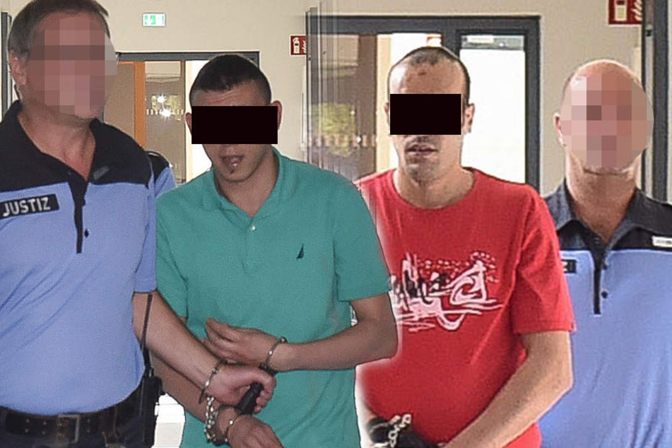 Sabri D. (29, 2.v.li.) war sichtlich beschämt, als er zu den Taten Stellung nahm. Kalifa M. (27, 2.v.re.) entschuldigte sich mehrfach beim Richter für die Einbrüche.