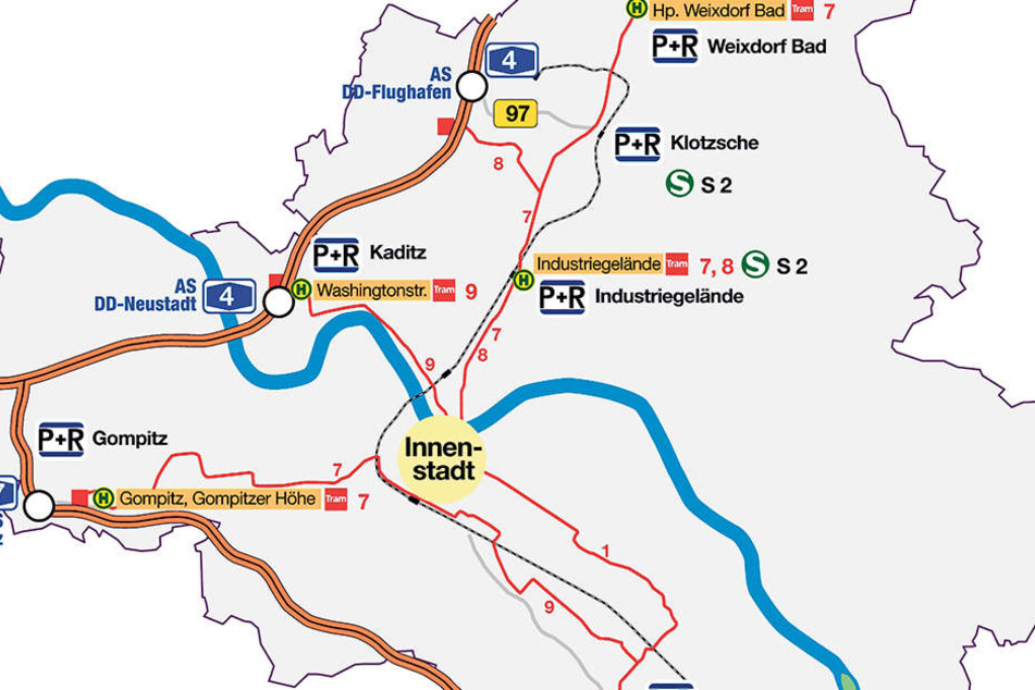 Die Park-and-Ride-Plätze von Dresden im Überblick.