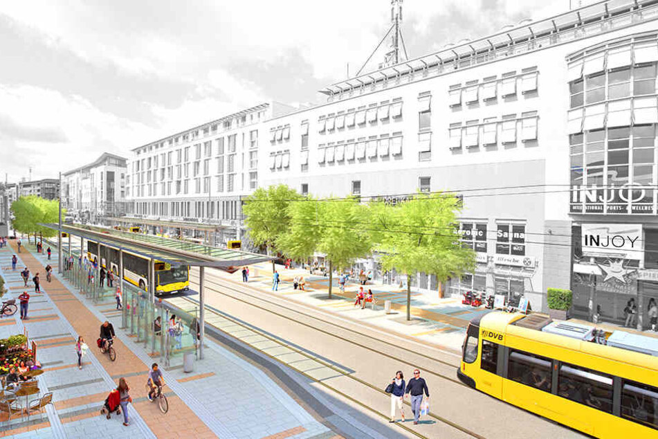 So soll der autofreie Boulevard an der Kesselsdorfer Straße ab Ende September aussehen.