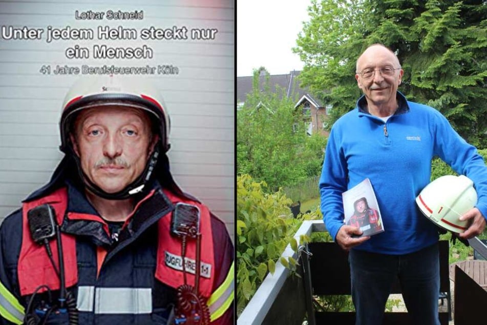 Autor Lothar Schneid zeigt sein Buch in seinem Garten bei Köln.