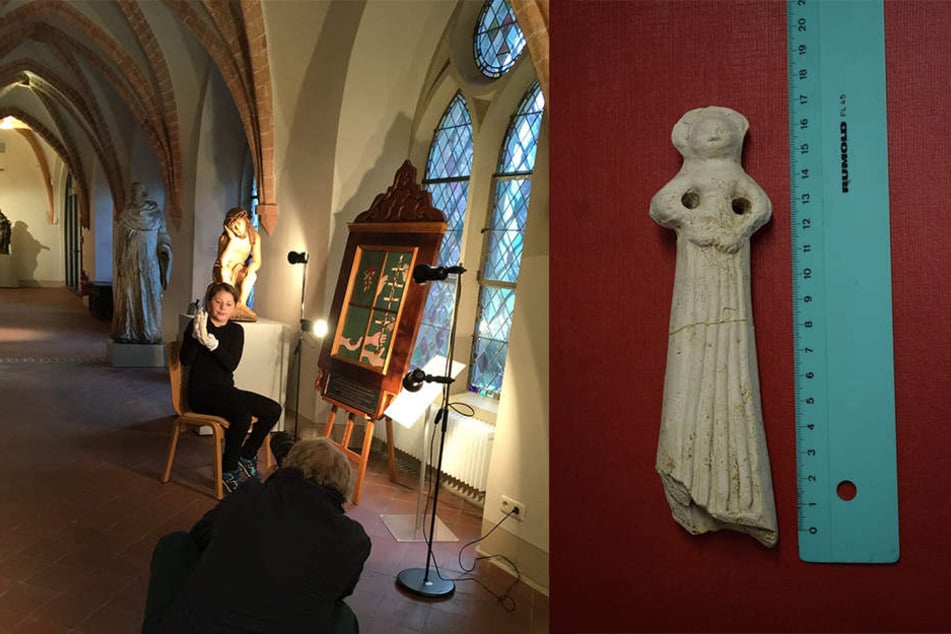 Die Tonfigur soll 500 Jahre alt sein. Calvin Päsler (12) aus Zittau hat sie gefunden.