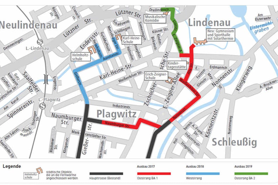 Bis 2019 wollen die Stadtwerke Plagwitz mit Fernwärme-Leitungen ausstatten. Dafür kündigt das Unternehmen umfangreiche Baumaßnahmen an.