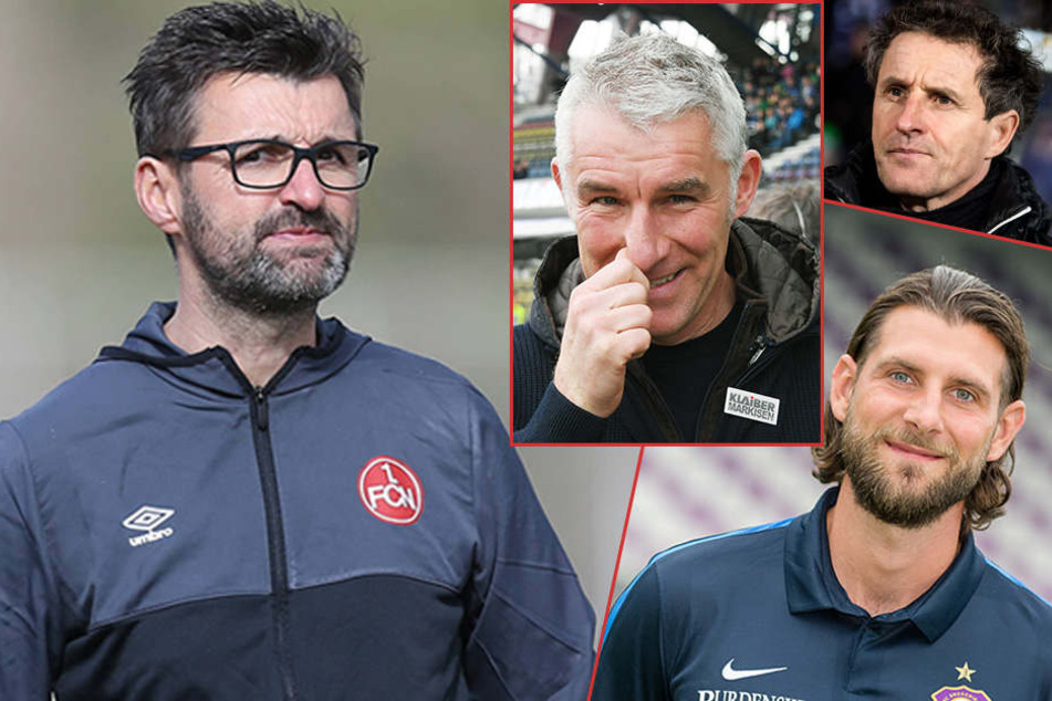 Michael Köllner (li.) steht gegen Bielefeld an der Seitenlinie vom 1. FC Nürnberg.
