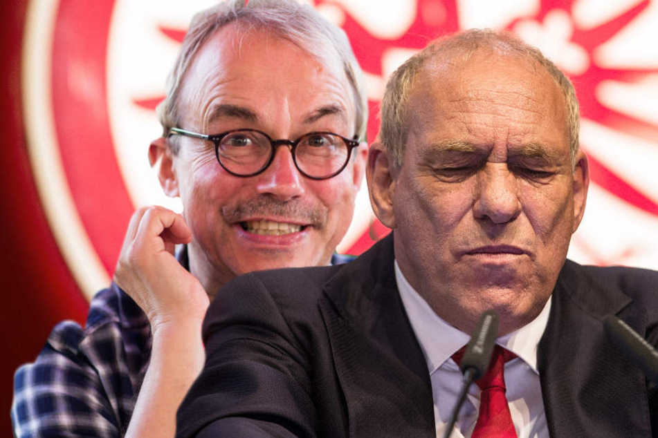 Im AfD-Zoff hat sich Comedian Henni Nachtsheim (l.) hinter Eintracht-Präsident Fischer gestellt (Montage).