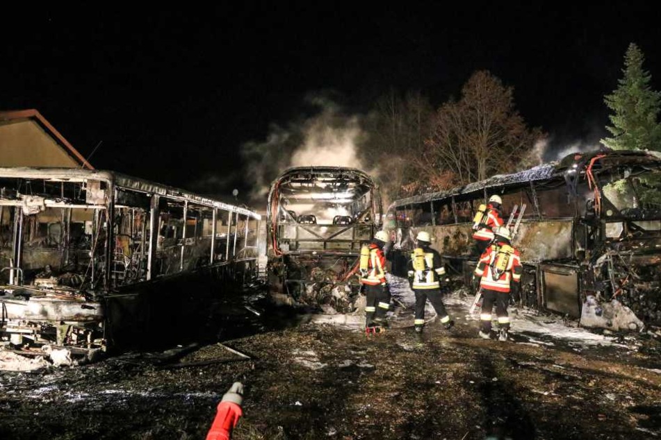 Die Reisebusse brannten vollständig aus.