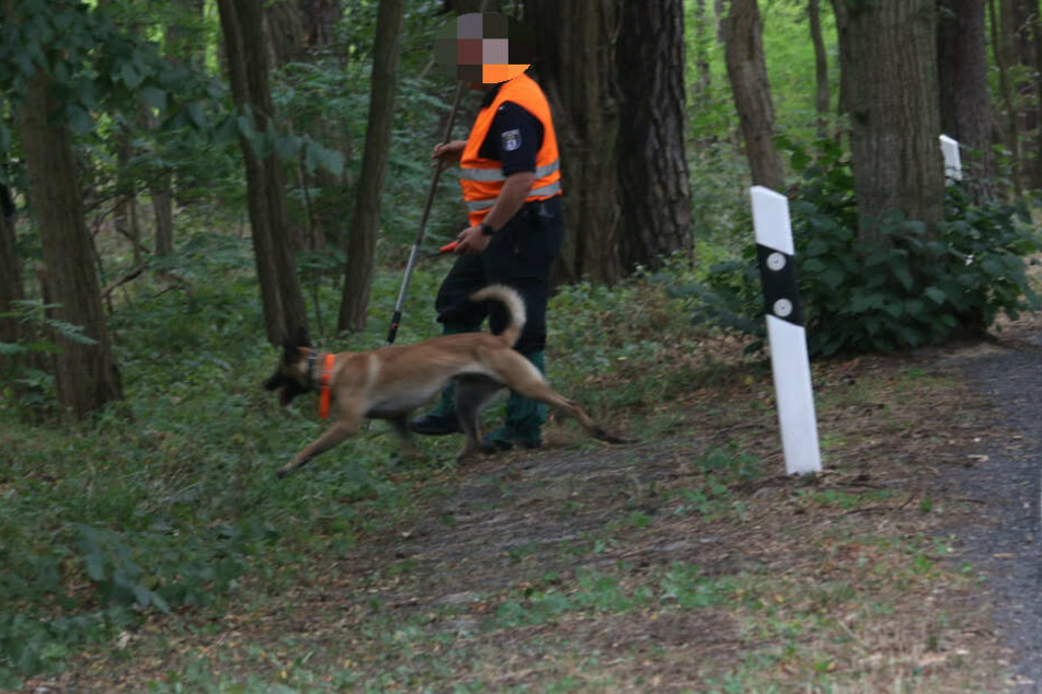 Polizisten sind am Dienstagnachmittag mit Leichenspürhunden in Brandenburg unterwegs.