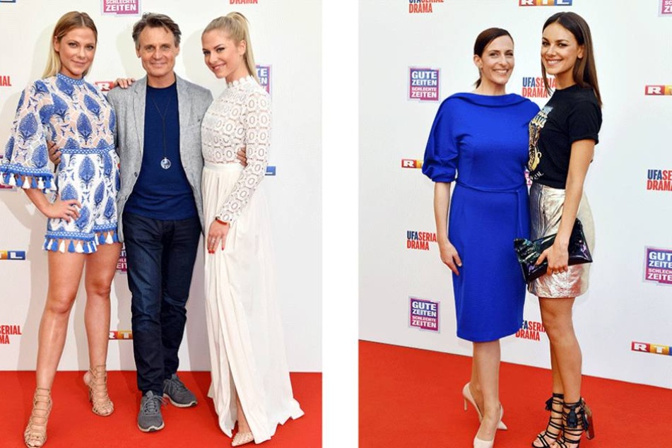 Foto links: Cheyenne Pahde (li.), Wolfgang Bahro und Valentina Pahde Foto rechts: Ulrike Frank (li.) und Janina Uhse.
