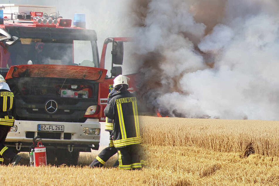 Feuerwehr will riesige Flammen auf Feld löschen, plötzlich brennt der eigene Wagen