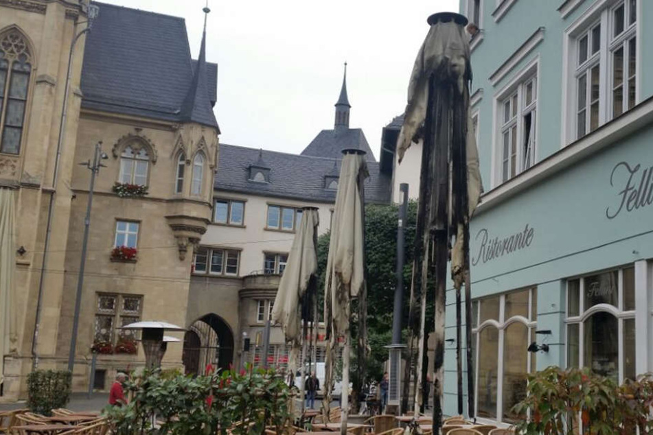Auch diese Schirme fielen dem Feuerteufel zum Opfer.