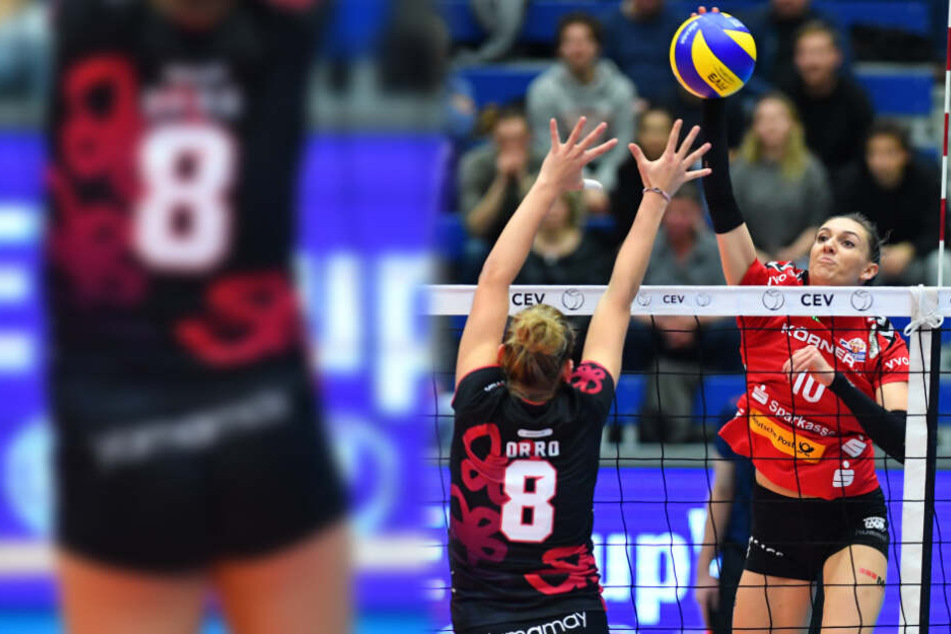 Im Vorjahr scheiterte der DSC auf der europäischen Bühne in der ersten Runde des CEV-Cups gegen Busto Arsizio. Hier greift Lena Stigrot gegen Alessia Orro an.