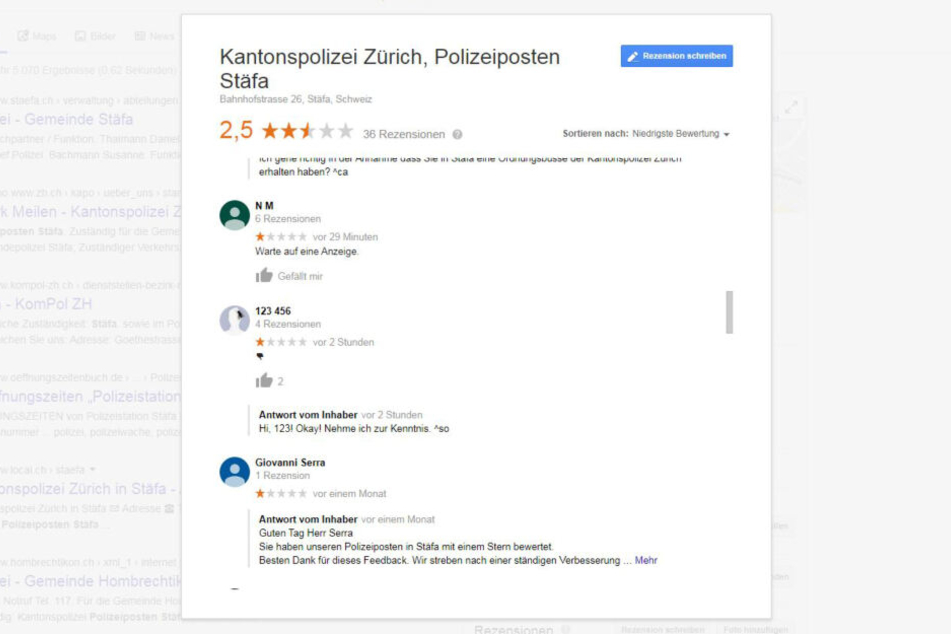 Seit Freitagmorgen bewerten viele Menschen das Polizeirevier mit nur einem Stern.