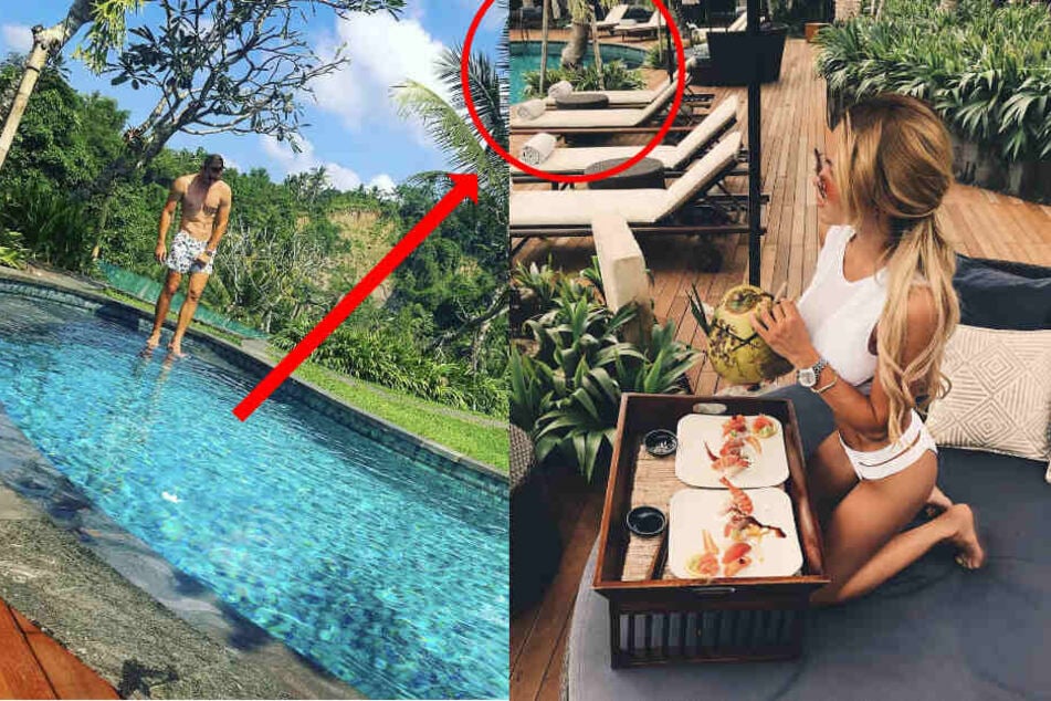 Gemeinsamer Urlaub? Also irgendwie sehen der Pool, die Bepflanzung, die Holzdielen und die zwei Teller ziemlich verdächtig aus. (Bildmontage)