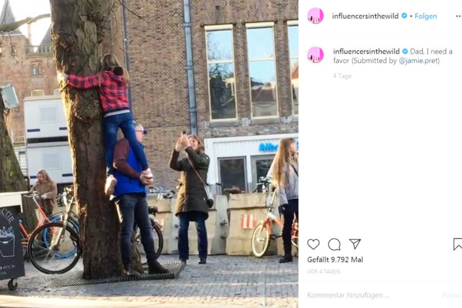 Ein starker Vater trägt seine Tochter (für das perfekte Foto) auch mal auf den Schultern.