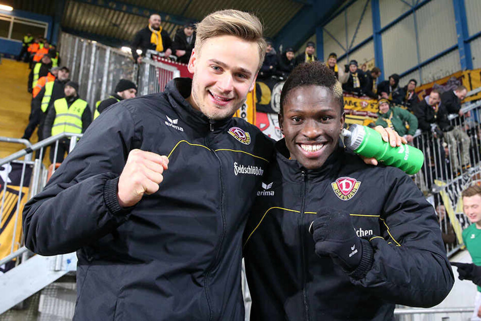 Dynamos neues Traumduo: Lucas Röser (l.) und Moussa Koné besorgten alle drei Dresdner Treffer.