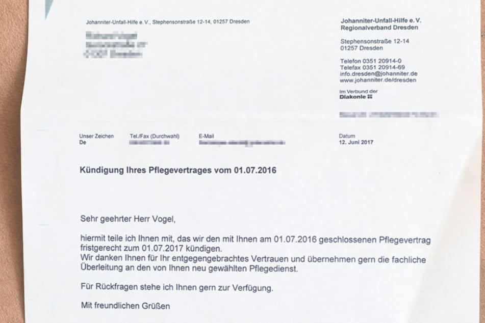 Mit diesen fünf herzlosen Zeilen wurde dem 101-Jährigen sein Vertrag gekündigt.