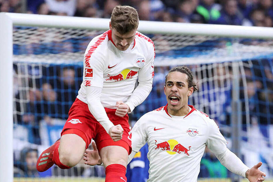 Erzielte das zwölfte Tor in seinem 23. Bundesligaeinsatz: Timo Werner (l., hier beim 1:0-Jubel mit Yussuf Poulsen).