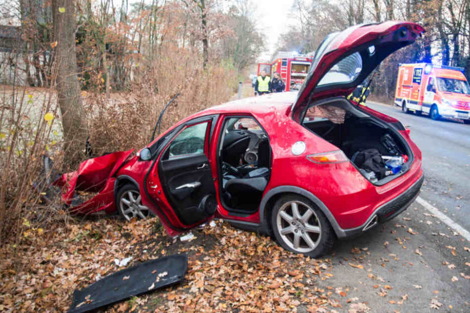 Mit voller Wucht schepperte der Honda gegen einen Baum.