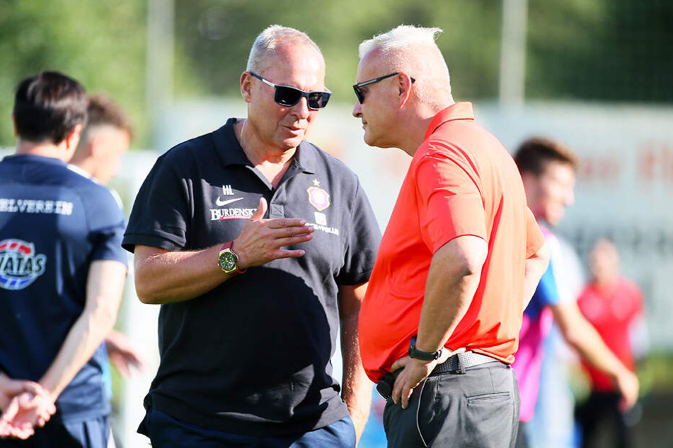 Bleiben auch ruhig, wenn vielen Fans schon Bange wird: FCE-Geschäftsführer Michael Voigt (r.) und Präsident Helge Leonhardt planen die neue Saison.