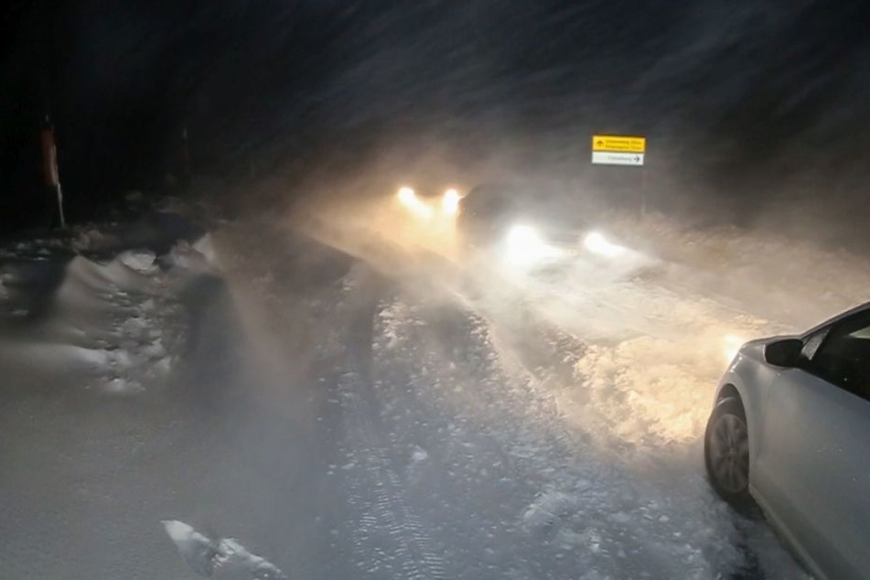 Heftige Schneestürme im Erzgebirge.