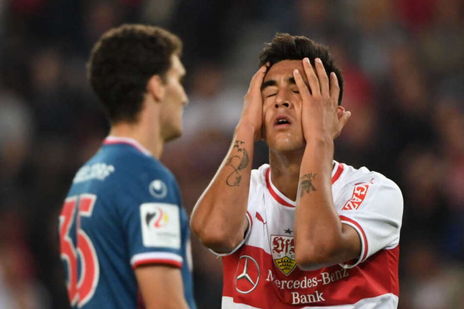 VfB-Stürmer Nicolás González verzweifelt beim Hinspiel gegen Fortuna Düsseldorf (0:0).