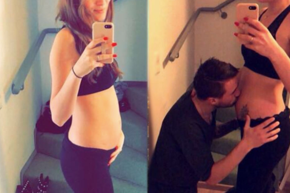 Überglücklich präsentieren die beiden den Babybauch von Angelina.