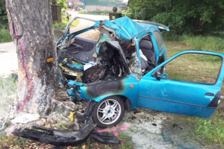 Die Feuerwehr musste den Fahrer aus dem brennenden Wrack befreien.
