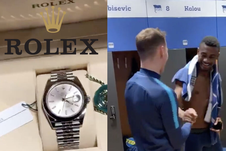 Wette eingelöst: Herthas Valentino Lazaro hielt die feierliche Übergabe in seiner Instagram-Story fest. (Bildmontage)