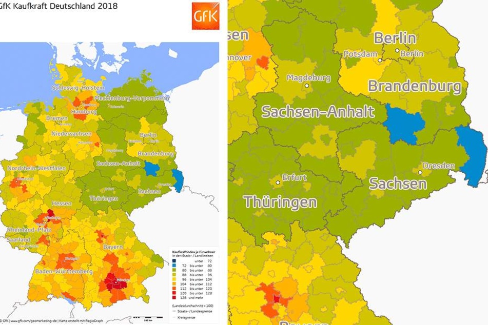 So ungleich verteilt ist die Kaufkraft in Deutschland. Der Landkreis Görlitz liegt einmal mehr auf dem letzten Platz. Sachsenweit die höchste Kaufkraft haben die Dresdner.