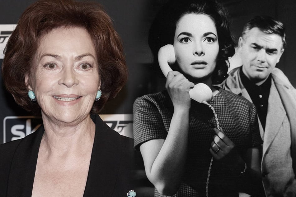 Linkes Bild: Karin Dor im Jahr 2016. Rechts im Bild: Karin Dor mit Blacky Fuchsberger in "Die weiße Spinne".