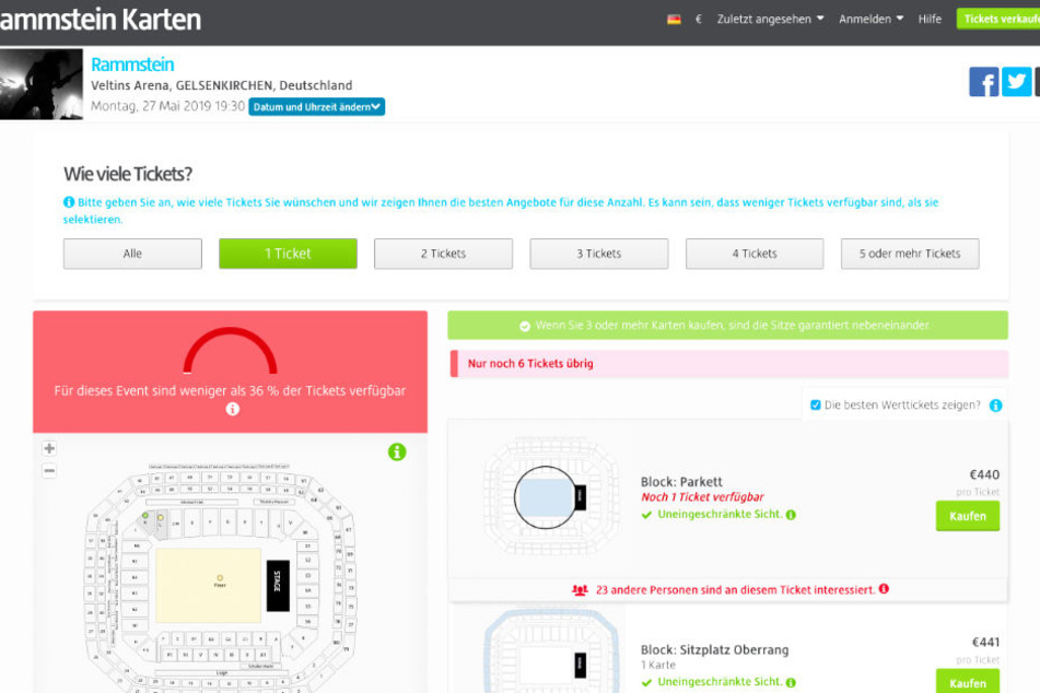 Zu deutlich überhöhten Preisen werden Rammstein-Tickets weiterverkauft.