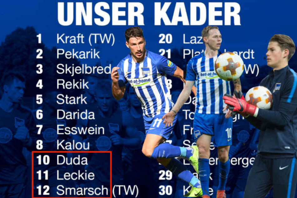 Die Reihenfolge der Herren Duda (Mi.), Leckie (li.) und Smarsch bei der Kaderaufstellung bringt die Fans zum Schmunzeln. (Bildmontage)