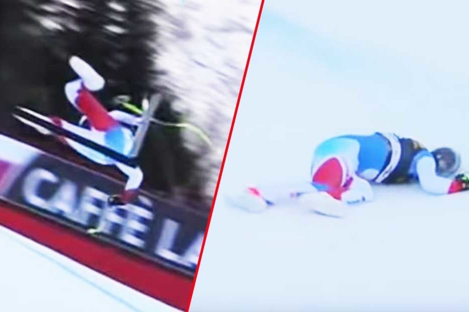 Der Schweizer Skirennfahrer Marc Gisin kam zu Fall, schlug mit dem Kopf auf und blieb bewusstlos liegen.