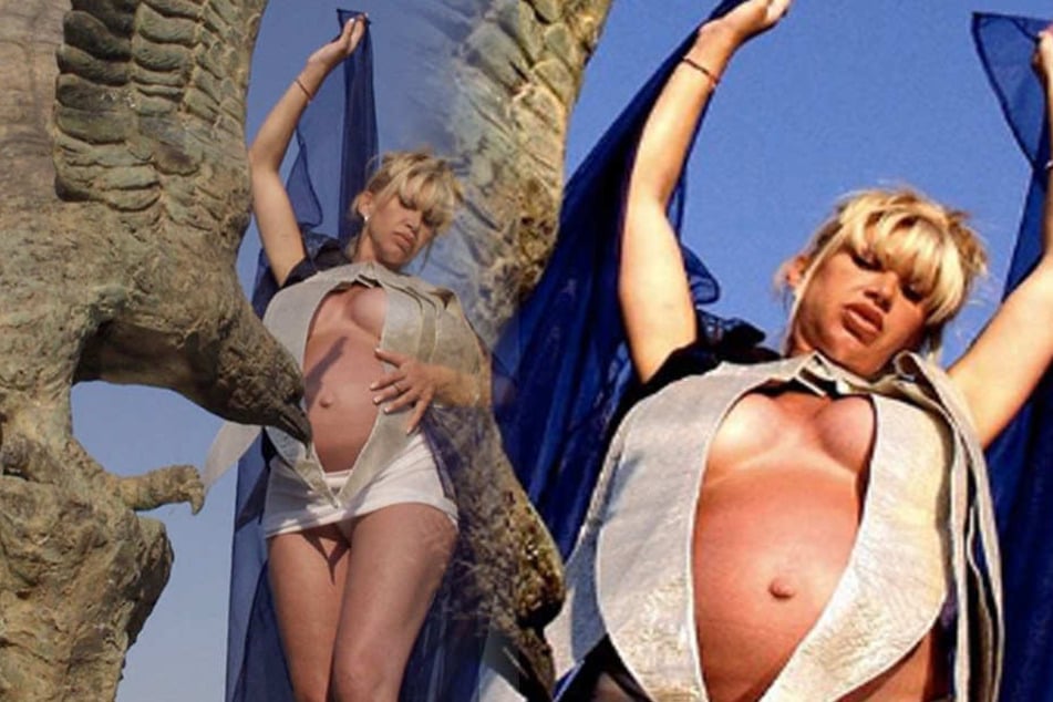 Die schwangere Carmen posiert in einem ungewöhnlichen Shooting-Outfit.