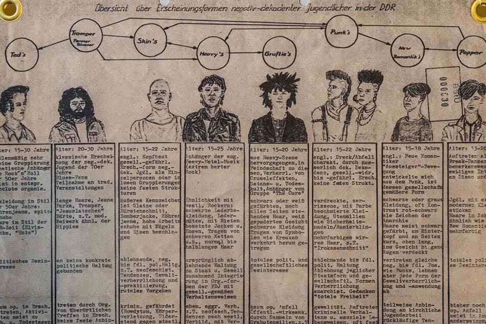 Das ist kein Schülergekrakel, sondern allen Ernstes die originale Unterscheidungs-Kartei "negativ-dekadenter Jugendlicher in der DDR" des Ministeriums für Staatssicherheit.