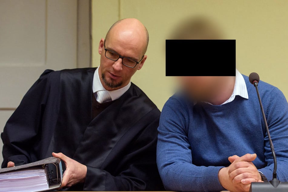 Der Busfahrer mit seinem Verteidiger vor Gericht.