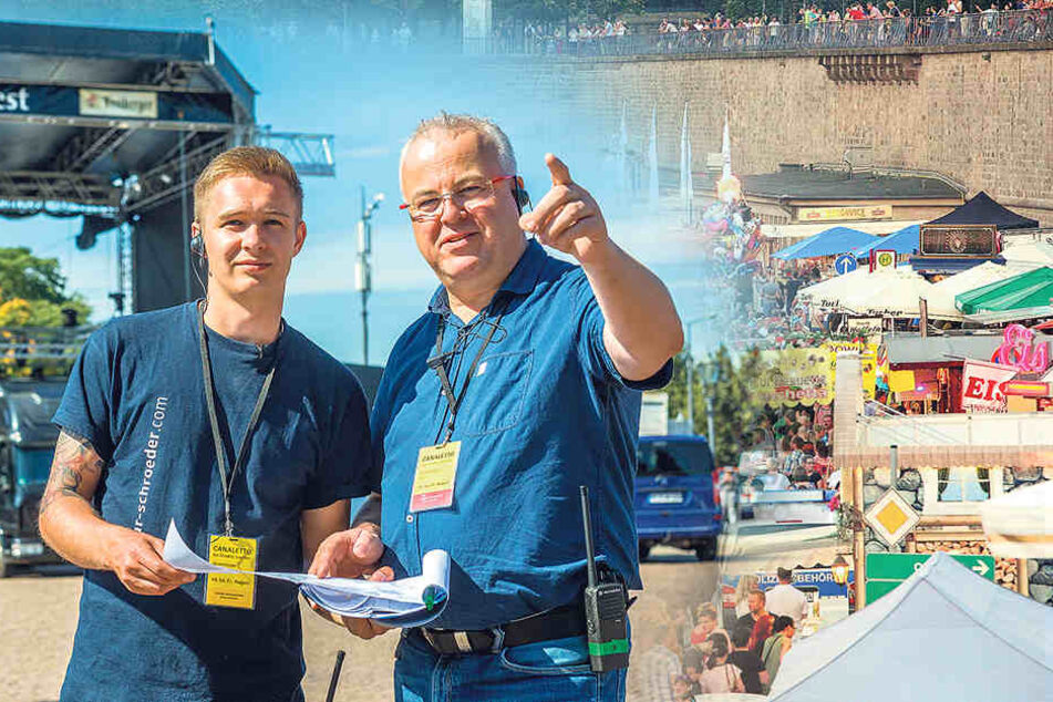 Gut gerüstet“ - Stadtfest-Macher Frank Schröder (47,
re.) freut sich auf das Fest der Feste.